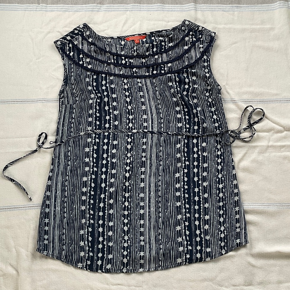 Modcloth Navy and White Striped Blouse